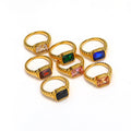 Wholesale Custom Women's 18k PVD Gold Plated Jewelry Stainless Steel Colorful Square Cz Gemstone Ring