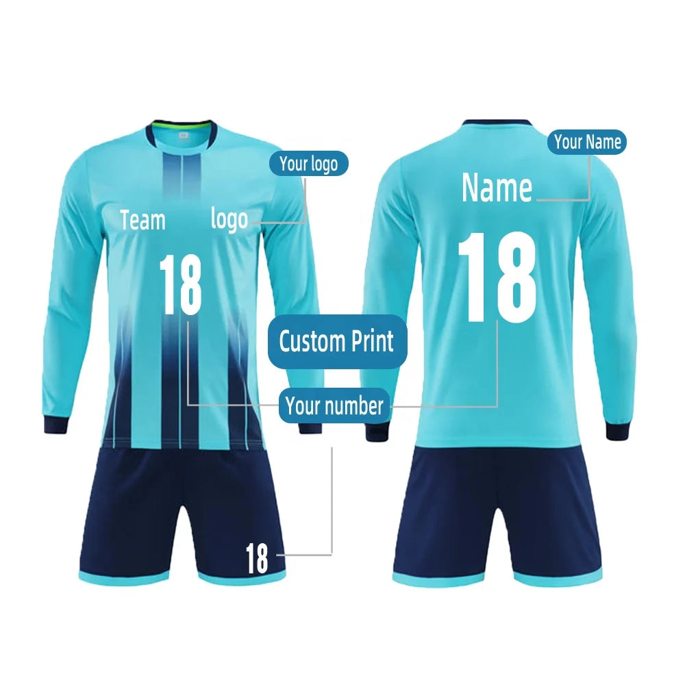 Custom logo Football Uniform Long Sleeve Shirt Football Clothes Football & Soccer Kit Running Tracksuit