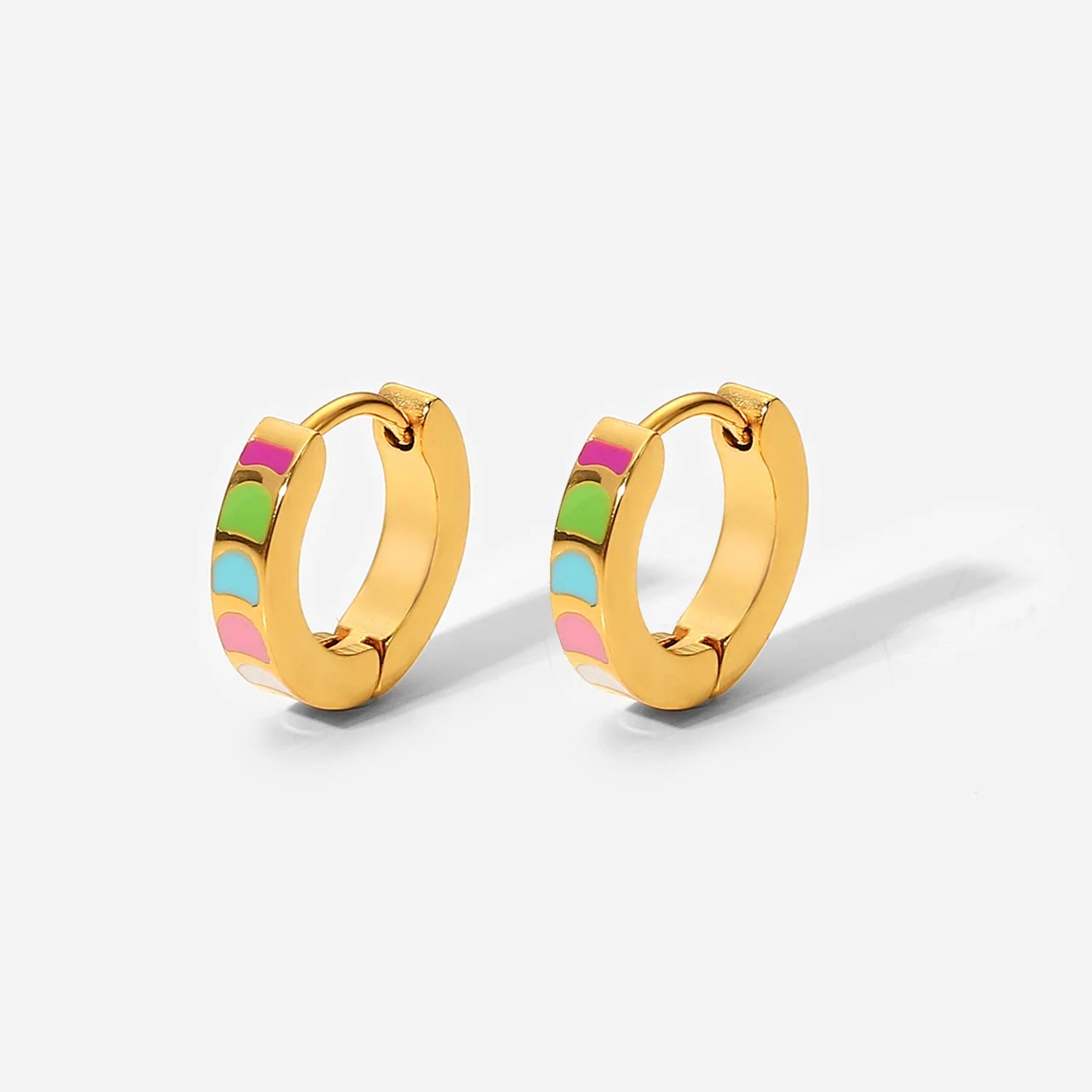 Summer Vintage 18K Gold Plated Stainless Steel Colorful Oil Drop Huggies Jewelry Enamel Hoop Earrings for Women
