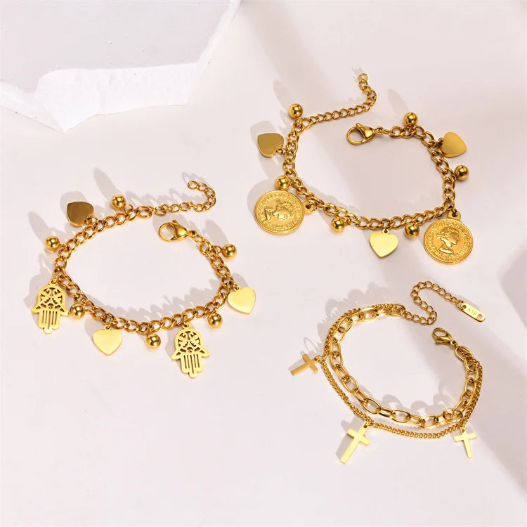 Newest Popular No Fade Adjustable Bracelet 18k Gold Plated  Hamsa Hand Charm Bracelet