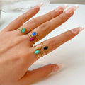 Nabest Stainless Steel Tarnish Free Stylish Oval Gemstone Ring Jewelry Gold Plated Women Turquoise Finger Ring