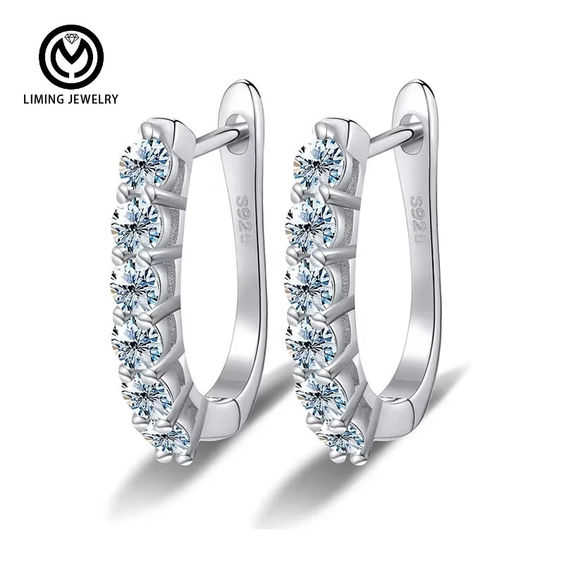 XEZ020 Luxury 925 Sterling Silver Wedding Fine Jewelry Diamond VVS1 3.6Ct Moissanite Huggie Hoop Earrings for Women