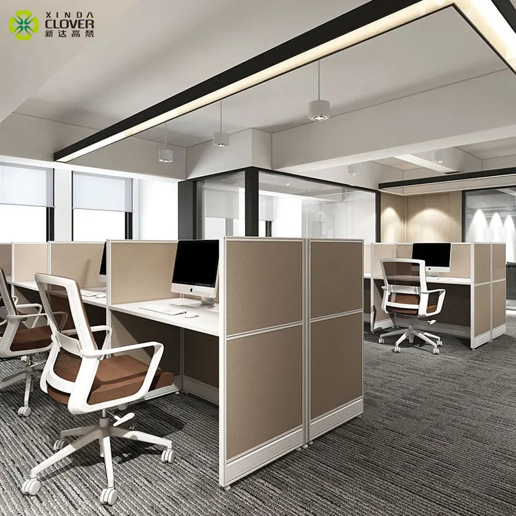 Modern Standard Size Office Workstation Cubicle for 6 Person with Aluminum Frame Modular Design for School & Hospital Use