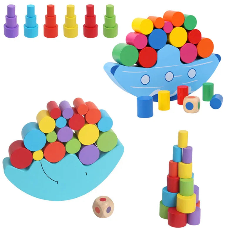 Wooden Moon Balance Beam Toy Montessori Early Education Color Cognition Stack Height Balance Game Fun Gift Preschool Children