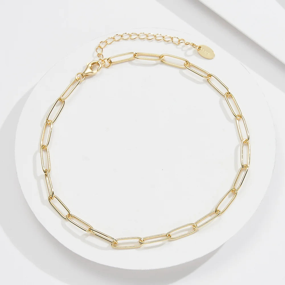For Classic Rhodium Plated 14K Gold Plated Sterling Silver Paperclip Chain Anklet with Garnet for Women