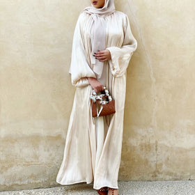 Enyami Cover Sets Muslim Abaya Satin Shiny Elegant S-2XL Maxi Evening Long Sleeves Abayah Islamic Dresses Women With Scarf Hijab