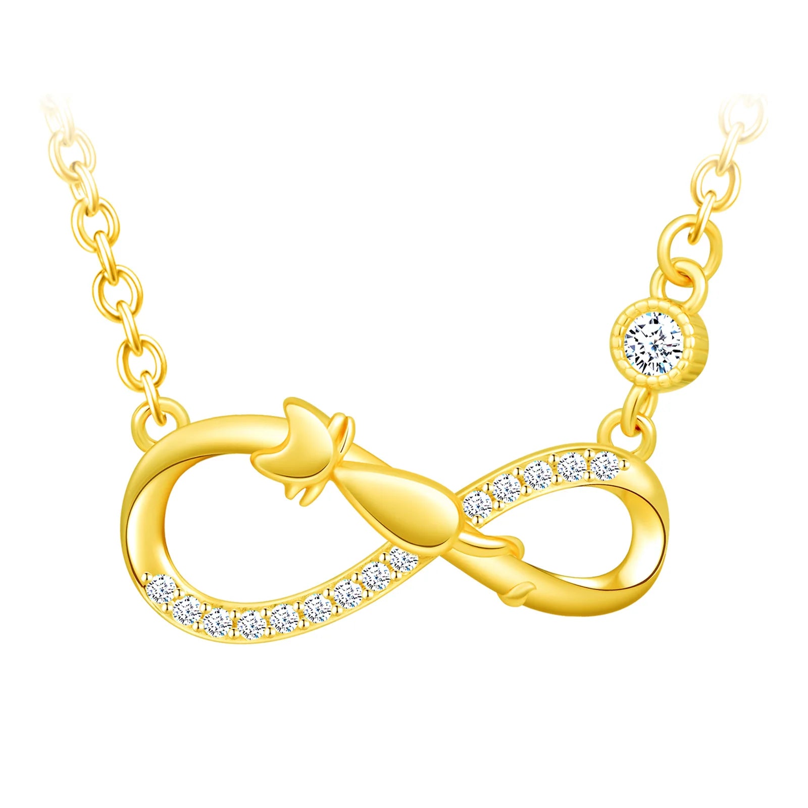 925 Silver CZ Cat Infinity Symbol Sterling Silver Modern Minimalist Necklace Design Plated Gold