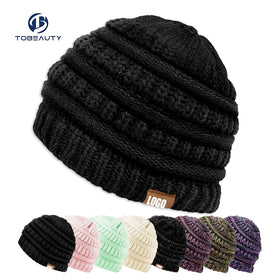 Factory Solid Cable Knit Ribbed Winter Hats for Women Beanie Acrylic Warm Knit Bucket Hat Luxury Crochet Beanie Cap