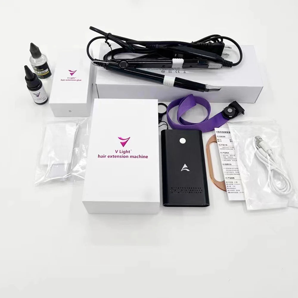 2024 New Technology Salon Wholesale Double Drawn Ultrasonic V Light Hair Extension Kit Machine and Glue Available