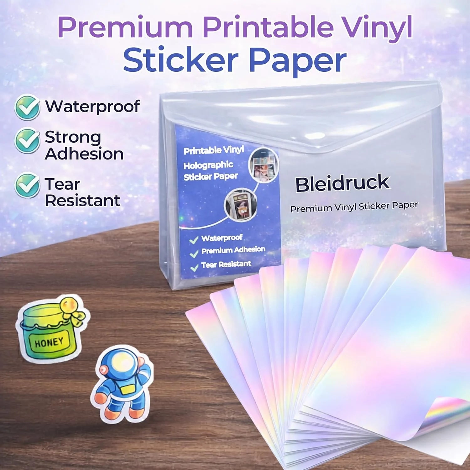 Holographic Blank Printable Waterproof PET Self Adhesive Vinyl Sticker Paper Inkjet Printer Supermarket Promotion Grocery Custom