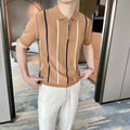 2024 Summer New Men's Knit Top POLO Neck Striped Pullover Knit Short-sleeve Sweater Pullover for Men