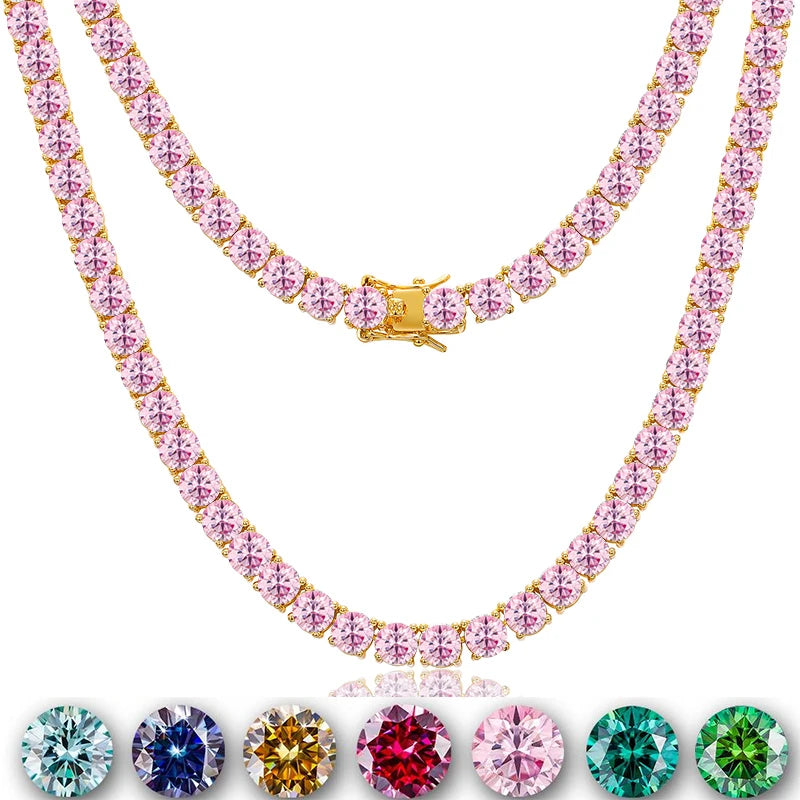 Fashion Jewelry Custom 3mm 4mm 5mm 6mm VVS Pink Moissanite Diamond Tennis Chain Necklaces for Women
