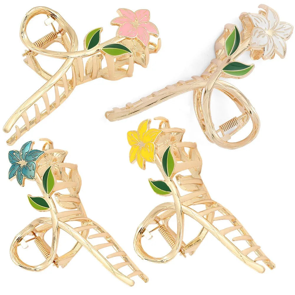 Elegant Retro Gardenia Flower Hair Clip for Women Women's Korean Back of Head Hair Shark Clip Made of Durable Metal