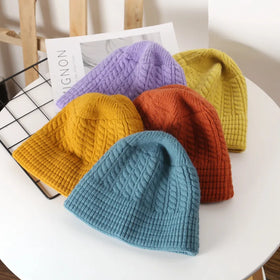 Wholesale Solid Color Bucket Hat Warm Winter Woolen Hat Travel Fisherman Beanie Hat