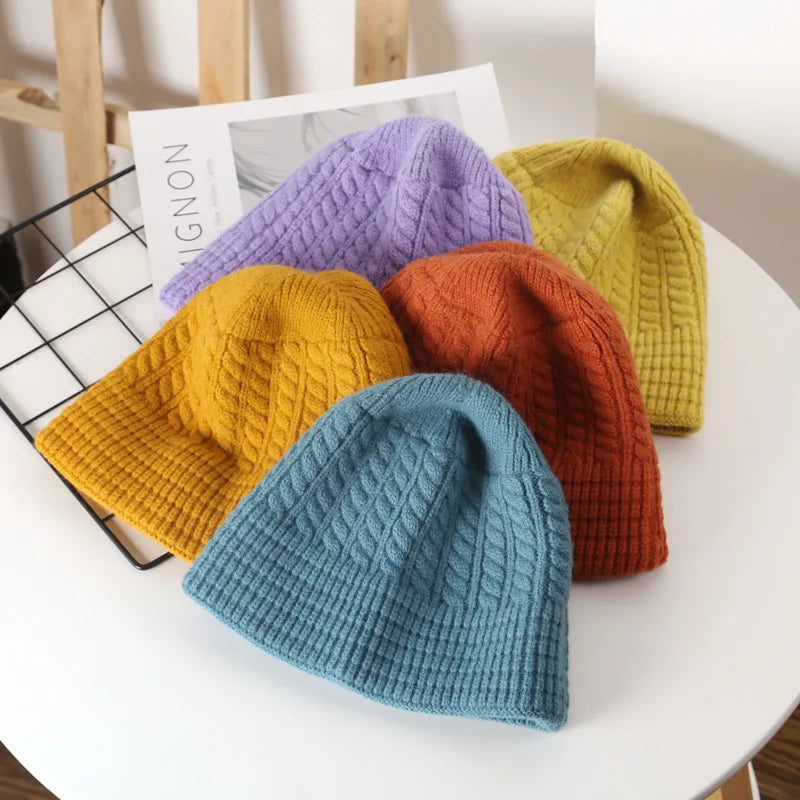 Wholesale Solid Color Bucket Hat Warm Winter Woolen Hat Travel Fisherman Beanie Hat