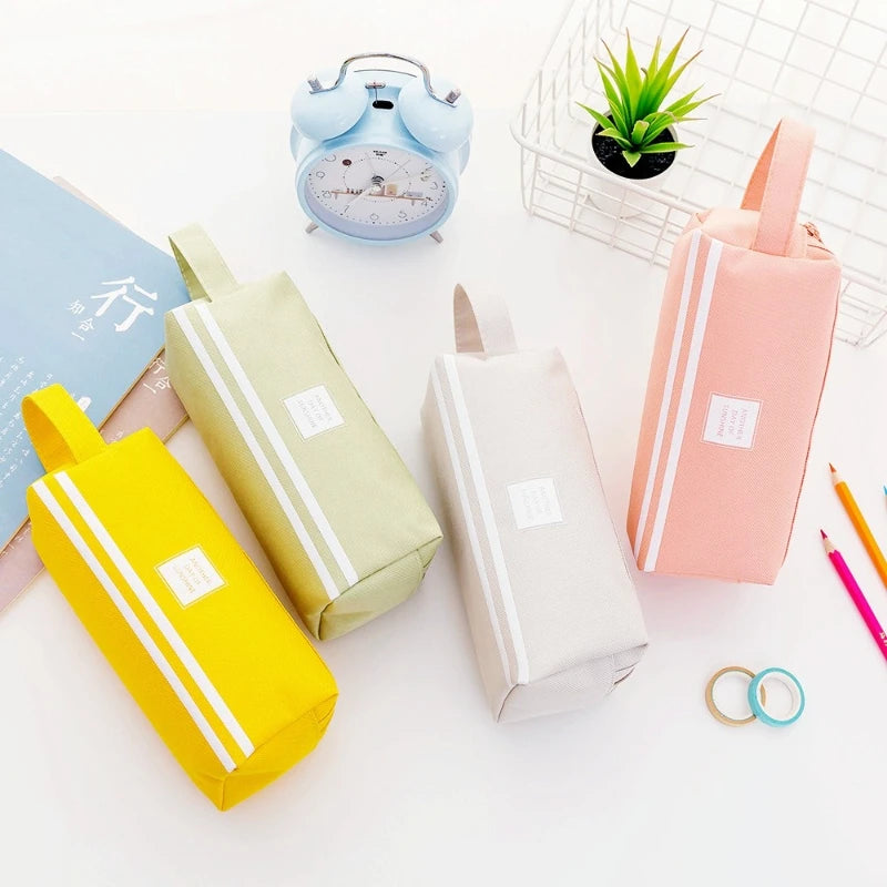 Creative Double-layer Large-capacity Portable Pencil case Student Simple Canvas Pen Bag