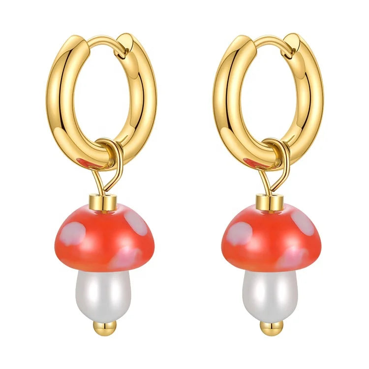 18K Gold Plated Stainless Steel Jewelry Cute Agaric Earring Mushroom Fun Design Accessories Earrings E211316
