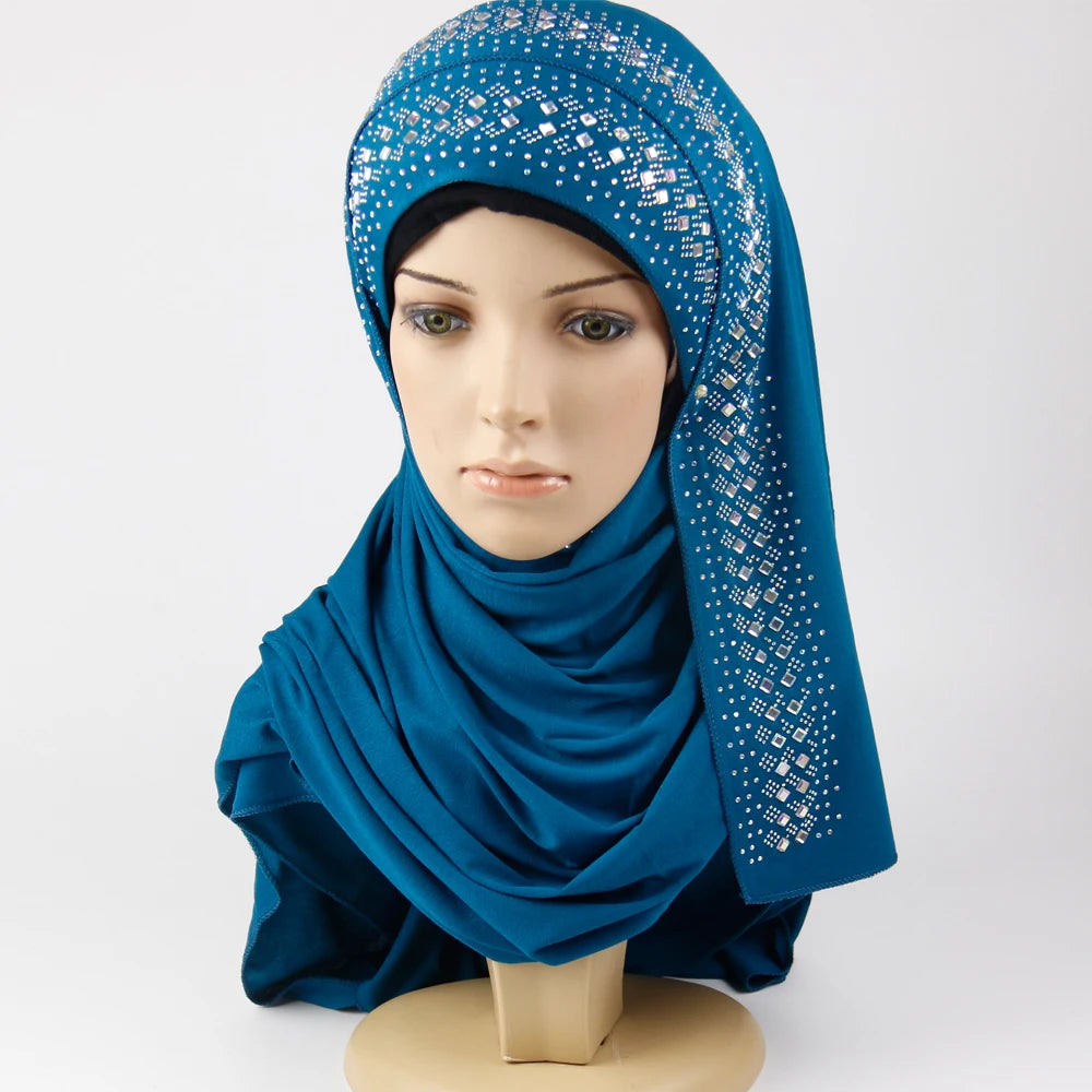 Wholesale Cheap Solid Colors Women's Muslim Scarf Shawl Plain Cotton Hijab Rhinestone Winter Summer Spring Autumn All Cap