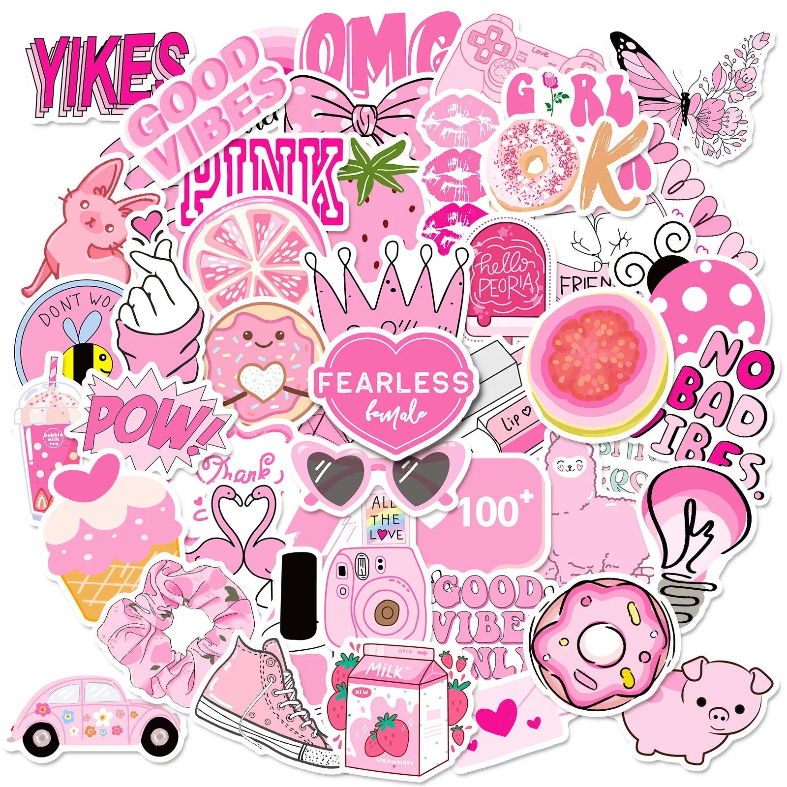 Hot Sale 50PCS Preppy Pink Aesthetic Vinyl Waterproof Stickers Packfor Laptop Water Bottles Computer Phone Hard Hat