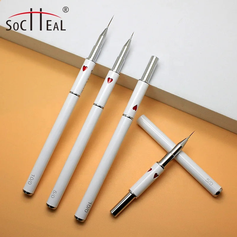 Socheal Custom Logo Heart-Shaped Metal Handle  Nail Thin Liner Pen Nail Brush Set Painting UV Gel Nail at Liner Brush