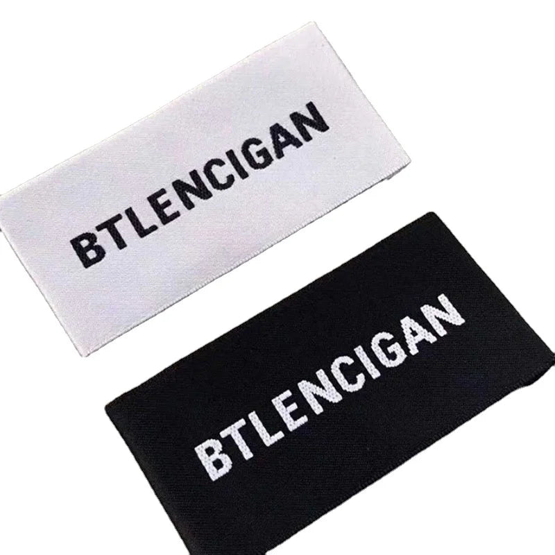 Custom Designer Brand Name Fabric Maker Printed Woven Labels Silicon Print Glitter Baby Clothes Backing Iron Private Label
