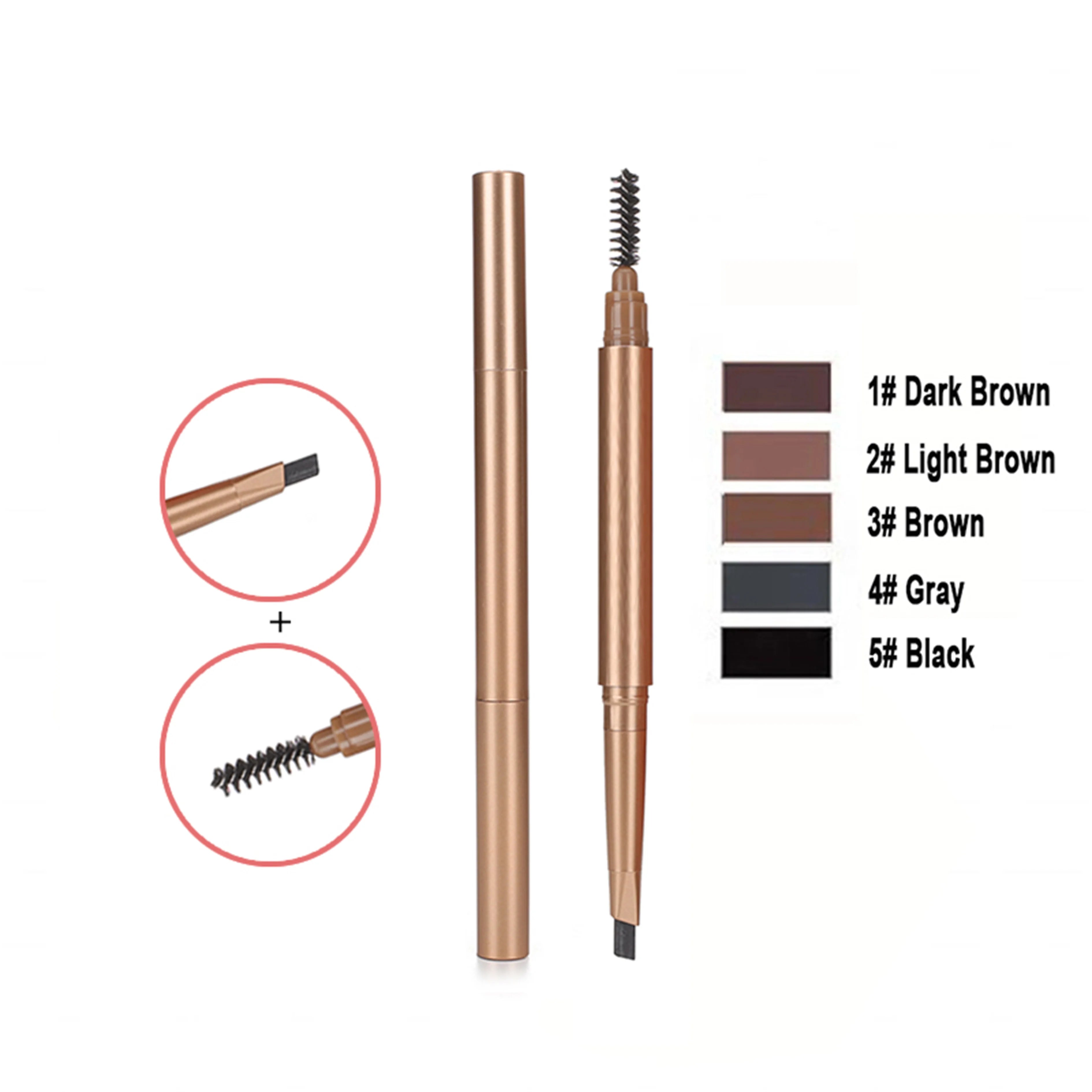 Private Label 5-Color Natural Vegan Mineral Makeup Automatic Slim Eyebrow Pencil New Trending Double Head Waterproof Eye Brush