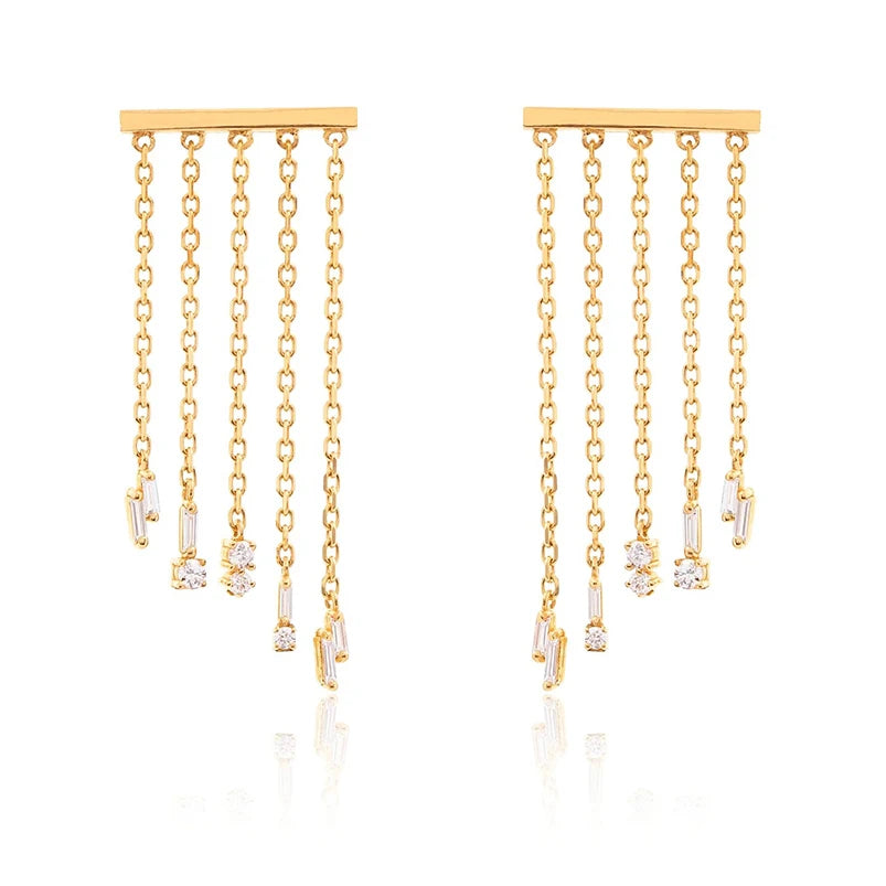 Gemnel 2022 Statement Jewelry 925 Silver Diamond Fringe Dangle Women Tassel Earrings