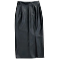 Autumn and Winter PU Leather Skirt and Velvet Front Slit Black Slim Pencil Skirt Solid Color Zipper Midi Skirt
