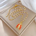 Trendy 18k Gold Plated Stainless Steel Zircon Cicada Necklace Jewelry Custom Red Enamel Necklace for Women Girls