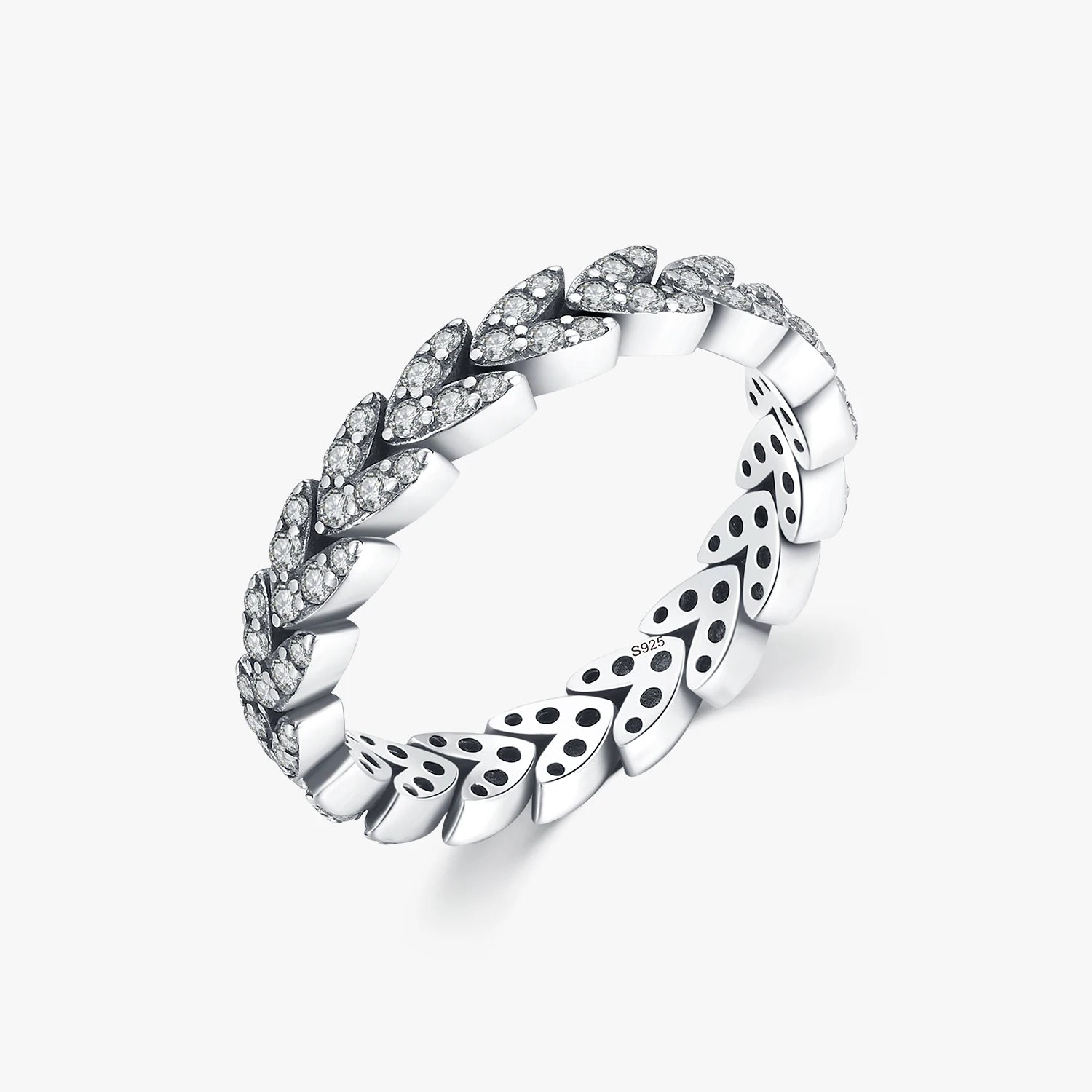 925 Sterling Silver Fashion Fine Jewelry Daily Accessories Vintage Leaf Clear Cubic Zirconia Stacking Rings for Women
