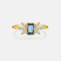 FUAMAY Girl Shiny CZ Sapphire Aquamarine Rings Silver 925 Angel Wings Aquamarine Square Stone Rings for Woman