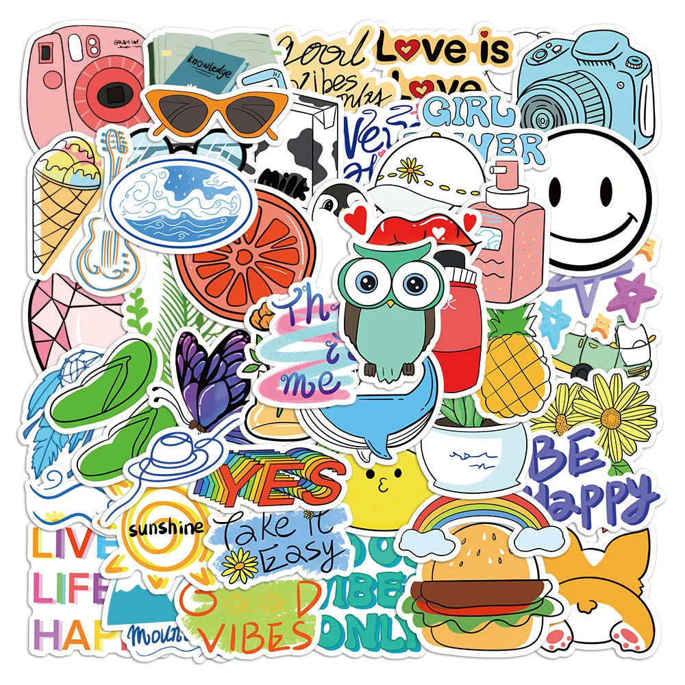 50PCS VSCO fresh seasonal cute cartoon good vibes summer beach happy holiday sticker
