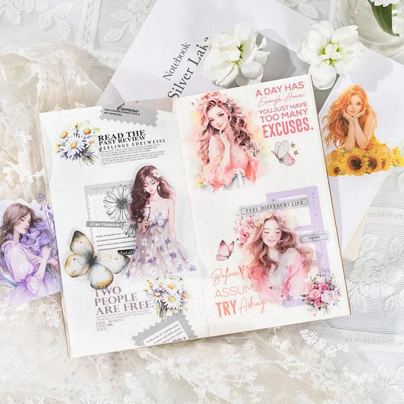 15 sheets per pack Girl Theme Sticker Pack Whispering Flowers Series Alien Character Stickers