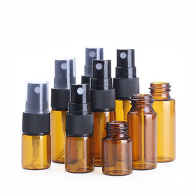 Skin Care Product Trial Package Sample Sub Bottle 2ml 3ml 5ml Amber Clear Mini Tester Round Shape Glass Bottle With Black Spray