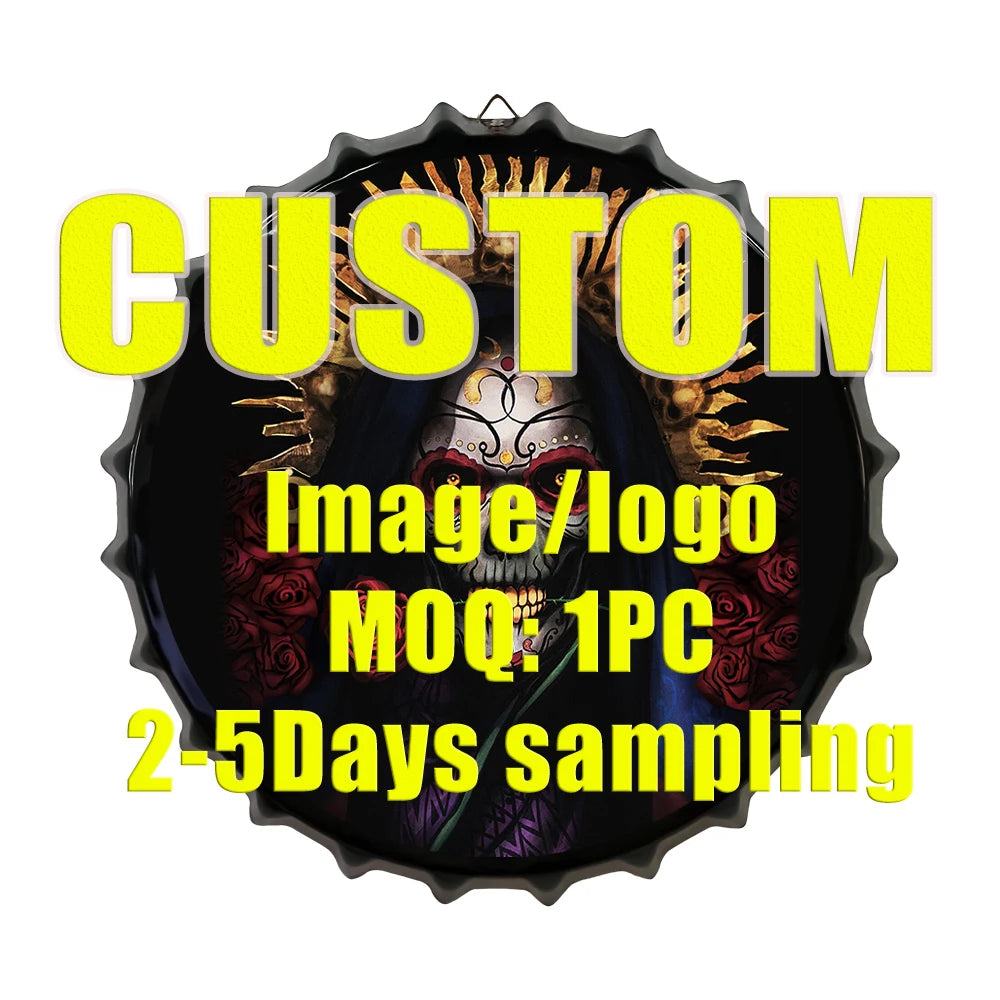 Custom Printed 35cm Metal Tin Sign - Vintage Retro Bottle Cap Wall Decor for Bar Pub Garage - OEM Logo Design