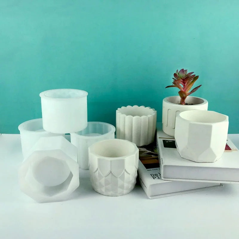 DM861 Cylindrical Cement Gypsum Vase Mould Succulent Flower Planter Pot Epoxy Resin Silicone Mold for Desktop Ornaments