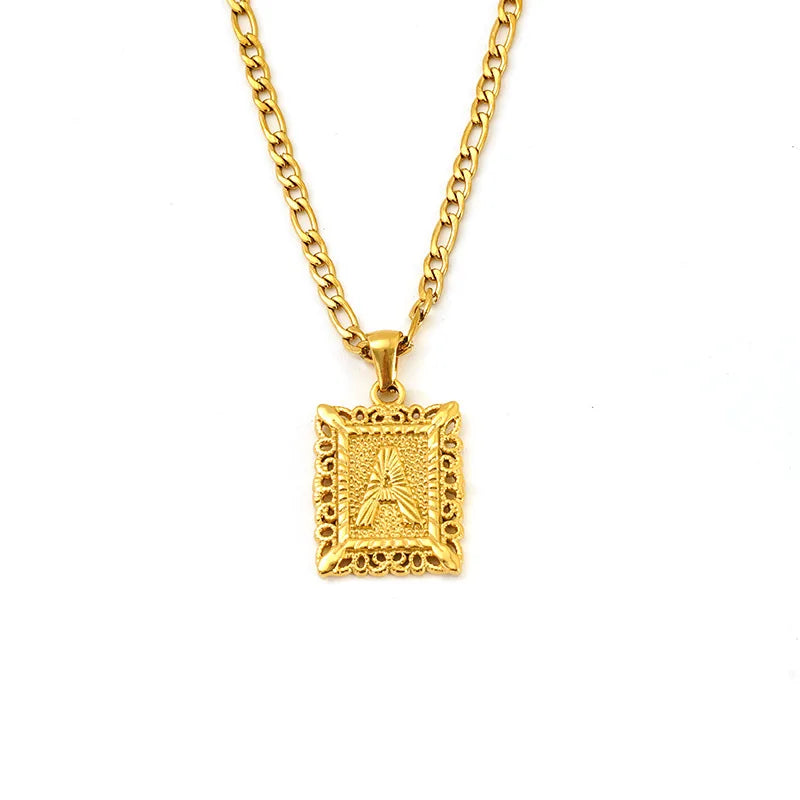 Wholesale Fashion O Chain Choker for Women Square Alphabet Initial Pendant Letter Necklace Gold Plated Stainless Steel Elegant