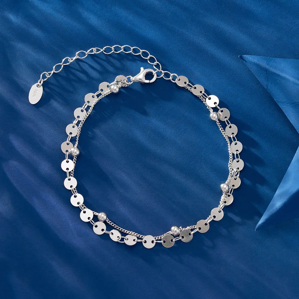 SB174 RINNTIN 3mm Round Plate Chain with Satellite Chain 925 Sterling Silver 14K Gold Plated Chain Bracelet for Women