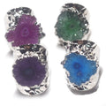 Punk Classic Unique Silver Metal Big Natural Real Agate Sugar Druzy Agatgemstone Ring Finger Rings Adjustable Jewelry Unisex