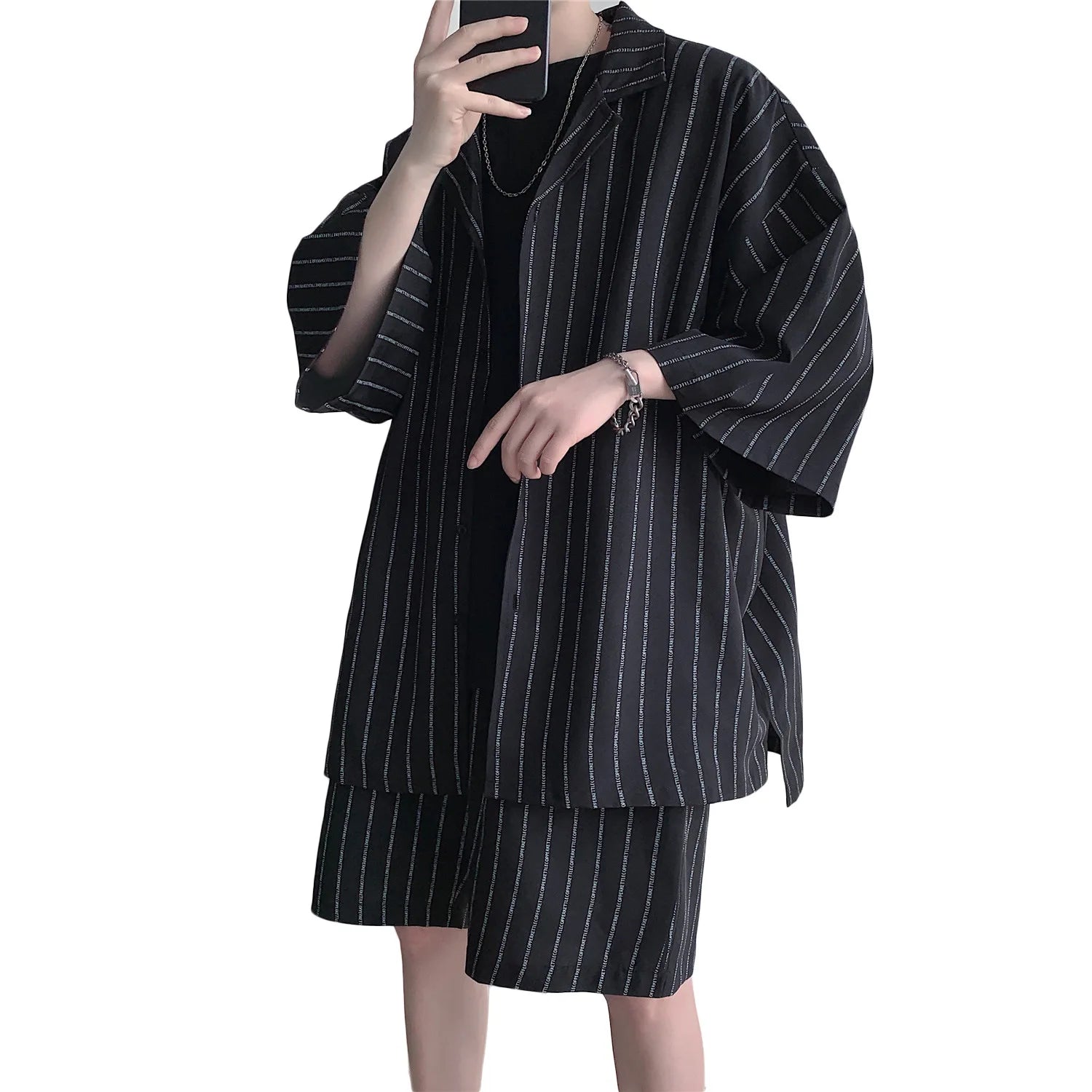 Summer Men Shorts Set Matching Shirts Letter Striped Lightweight Tracksuit Man Short Sleeve Elastic Waist Oversize Suit Clothing