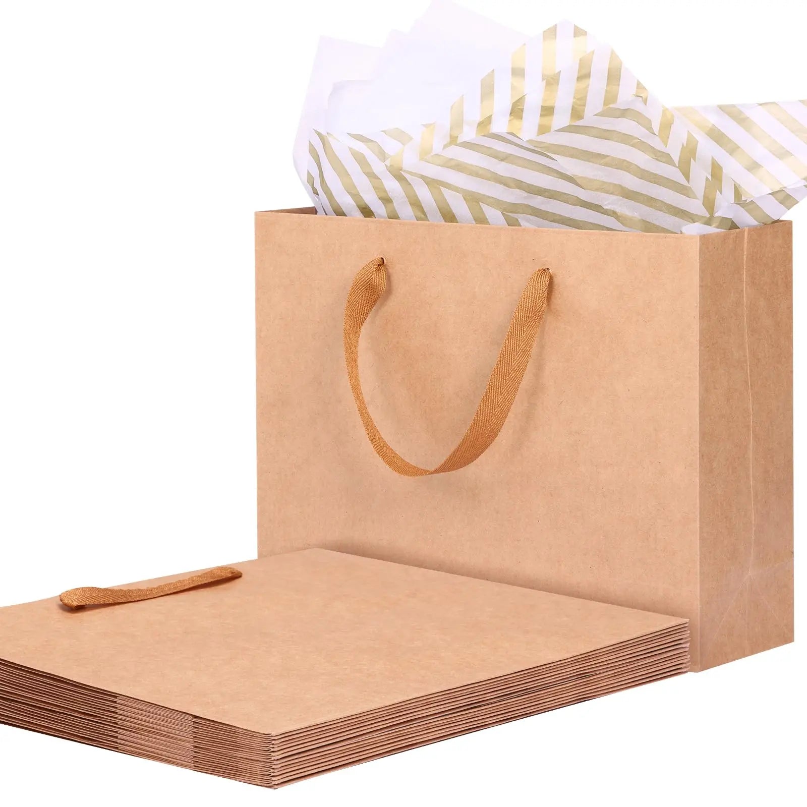Classic Eco-Friendly Craft Paper Gift Bag Window Patch Handles Handmade Art Design Custom Logo Option Glossy Finish Photo Frame