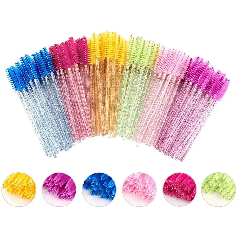 50pcs Crystal Plastic Mascara Brush Disposable Eyelash Brush Grafting Glitter Curved Eyelash Brush Vendor