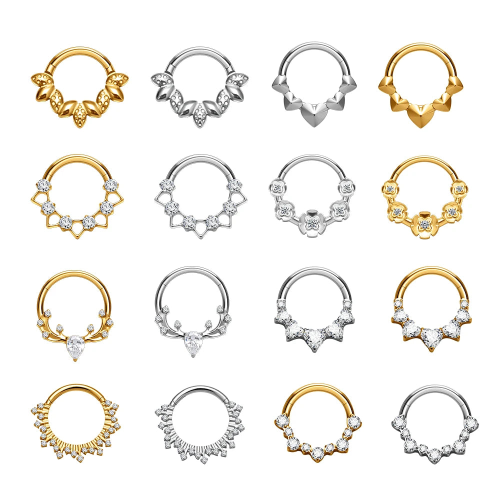 Wholesale Fashion ASTM F136 G23 Clicker Nose Ring Pave White CZ Ear Cartilage Tragus Helix Lobe Women Body Piercing Jewelry