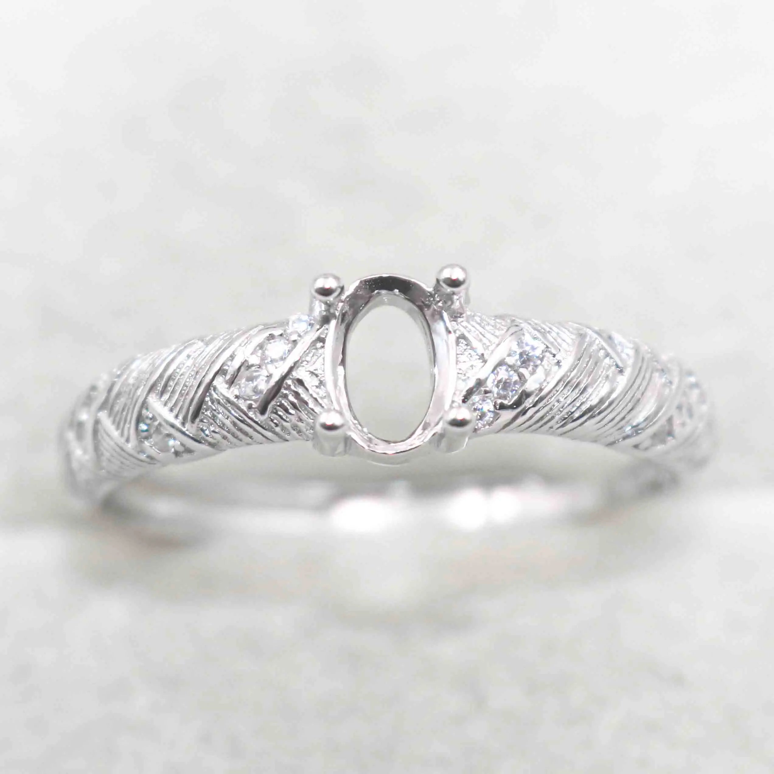 Semi Mount 4*6/5*7mm Sterling Silver Ring Frame Empty Blank S925 Claws Setting Base Holder Without Center Stone for DIY Inlay