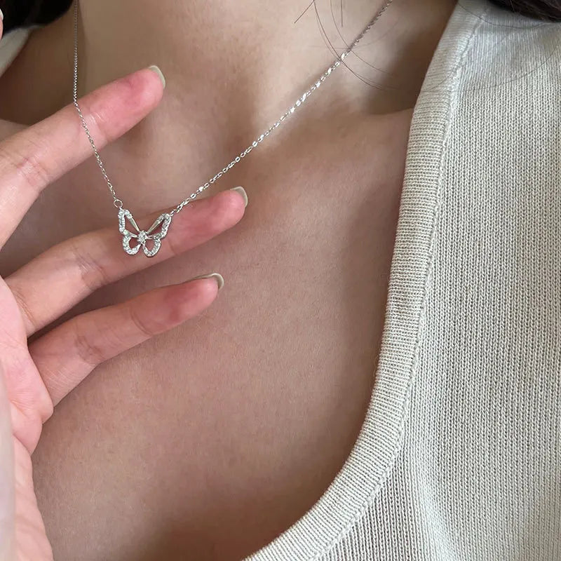 Diamond Butterfly Necklace 925 Sterling Silver Necklace Niche Designer Model Collarbone Chain Pendant Necklace