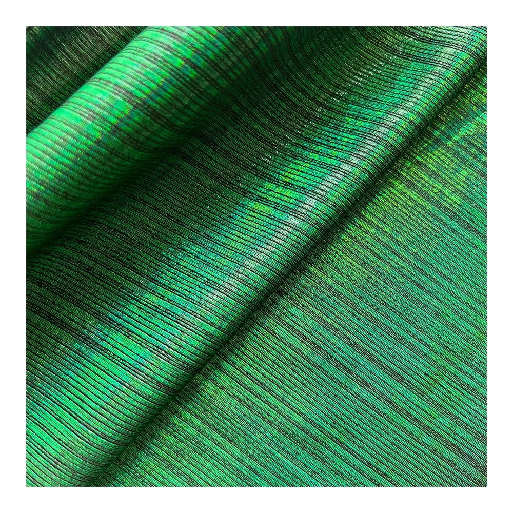Wholesale Satin Shinny Liquid Stretch Crystal Laser Holographic Pleated Silk Lurex Metallic Knit Foil Coated Fabric Lurex