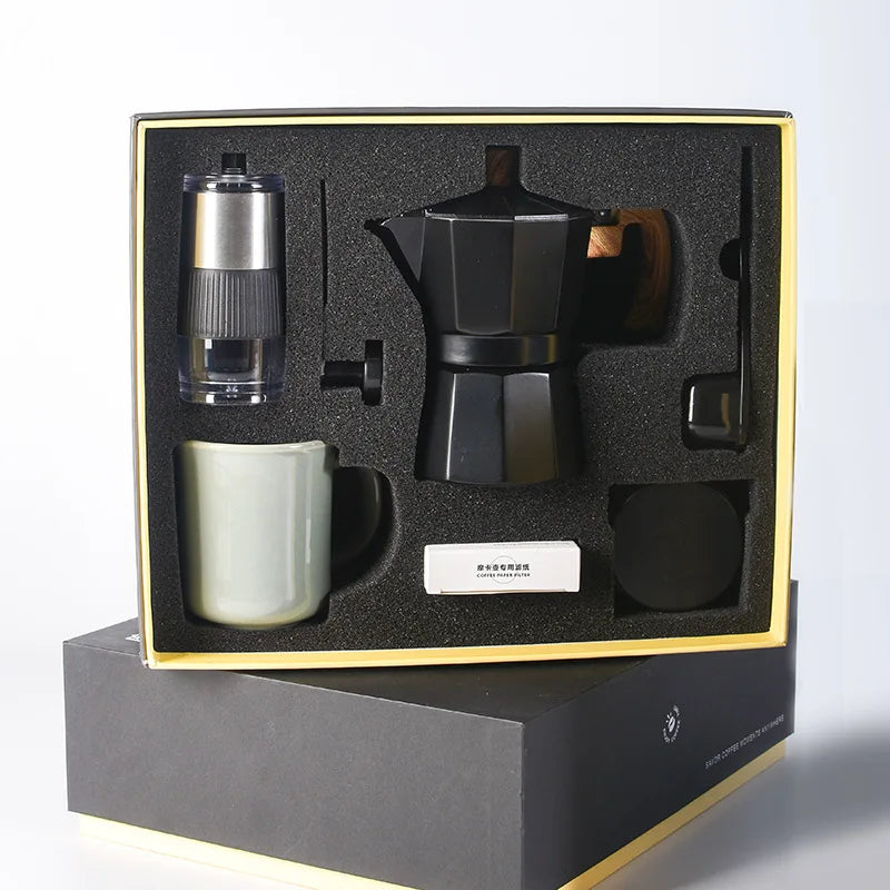 Personalized Mini Coffee Machine Set - 6-piece Manual Coffee Brewing Kit - Portable Mocha Pot - Camping/Hiking Gift Box