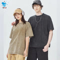 Factory Straight Hair 250g 100% Cotton Knitted Fried Snow Retro Neck Short Sleeve Blank T-Shirt Men/Women Same Style
