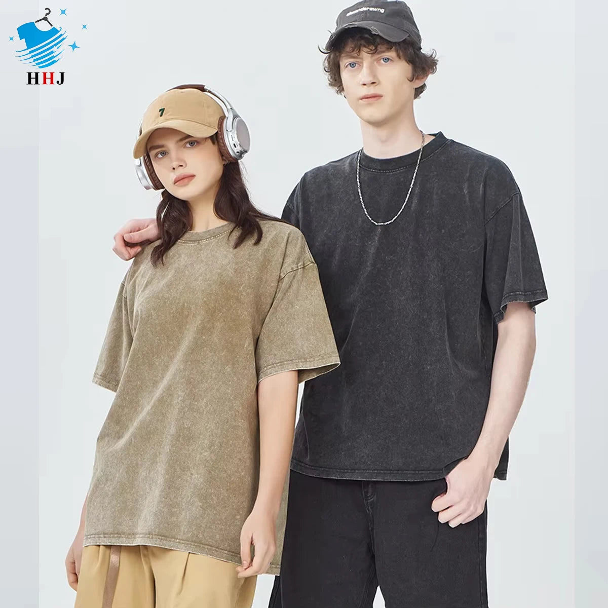 Factory Straight Hair 250g 100% Cotton Knitted Fried Snow Retro Neck Short Sleeve Blank T-Shirt Men/Women Same Style