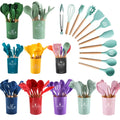 3 Pcs Easy Flipping 8 Inches Cake Spatula Baking Wooden Bamboo Handle Bucket Storage Double Sided Silicone Spatula